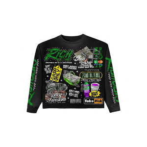 <b>Men's</b> Long Sleeve <b>Black</b> T-Shirt With Money Print Pattern Street Style O-Neck Regular Fit Knitted Polyester - Product Image 2