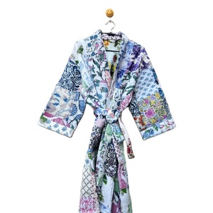 Kimono Estilo Fusion Indio Hecho a Mano, Túnica Vintage de Algodón con Parches, Elegante, Térmica, Informal, para Verano, Única y Cómoda, Larga - Product Image 1