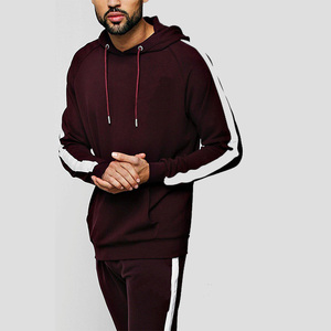 Ensemble de survêtement pour homme, couleur bordeaux, à capuche, manches longues, en polyester uni, coupe classique, pour l'automne - Product Image 4