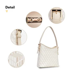 Sac fourre-tout bandoulière grande capacité pour femme, motif fleur vintage, couleur unie avec fermeture éclair, doublure en polyester - Product Image 5