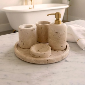 Stone Era Most Selling Beige Marble Luxury Eco-Friendly Waterproof Durable <b>Bathroom</b> <b>Accessories</b> <b>Set</b> Stainless Steel Pump Use - Product Image 1