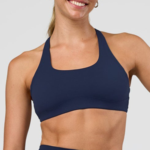 Sujetador deportivo halter sin costuras azul marino para mujer, cuello redondo, soporte medio, ropa deportiva para yoga - Product Image 6