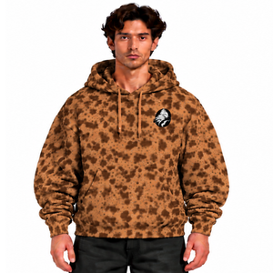 Sweat-shirt à capuche oversize décontracté marron camel imprimé léopard, en molleton doux avec cordon de serrage et poche kangourou, style streetwear - Product Image 1