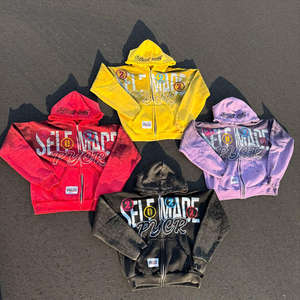 Chaqueta de streetwear para hombre 2026 personalizada con lavado ácido, felpa francesa, impresión DTG y serigrafía, con pedrería, estilo vintage y cremallera, con capucha. - Product Image 4