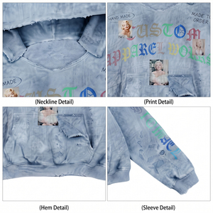 เสื้อฮู้ดดี้โอเวอร์ไซส์แบบสั่งทำพิเศษสำหรับผู้ชาย 450gsm ฮู้ดดี้ฟอกสีซันเบลช ลวดลายมาริลิน มอนโร ทรงบ็อกซี่ฟิต สีน้ำเงิน สไตล์วินเทจ - Product Image 3