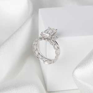 Moissanite 2CT <b>Emerald</b> Cut Diamond Stackable <b>Ring</b> Set For Women's Original 925 <b>Silver</b> Fine Modern Sparkly Jewelry For Wedding - Product Image 5