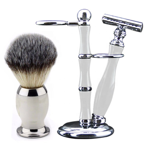 Ensemble de rasage de luxe Shave Edge avec logo personnalisé, outils de rasage en poils de blaireau pur, coffret cadeau pour homme, ensemble de pinceaux à raser en bois, support pour rasoir de barbier - Product Image 5