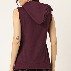 Chaleco con Capucha sin Mangas para Mujer, Cierre de Cremallera, Color Sólido, Tejido de Algodón y Elastano, Transpirable, para Otoño - Product Image 2