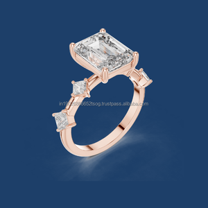 Lumin Jewel 10K Gold Emerald Cut <b>Cubic</b> <b>Zirconia</b> Rose Gold <b>Engagement</b> <b>Ring</b> with Princess Side Stones Luxury Bridal Jewelry - Product Image 1