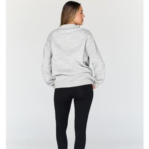 Women's Oversized Crew Neck Sweatshirt Solid Color <b>Drop</b> Shoulder Knitted Cotton Autumn Winter Wear Breathable Eco-Friendly - Product Image 2
