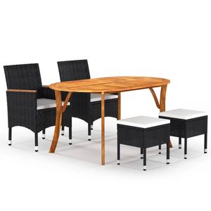 Ensemble de salle à manger de jardin 5 pièces noir en teck et rotin, mobilier d'extérieur contemporain résistant aux intempéries - Product Image 1
