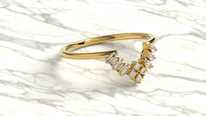Luxury 18K Gold V Shaped Wedding Band Round And Baguette Diamonds <b>Stacking</b> Band <b>Ring</b> Jewelry Fine Jewelry for Women - Product Image 3