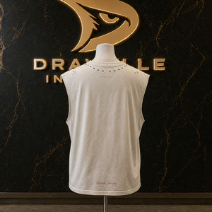 LIMITLESS Y2K <b>Studded</b> Muscle Tee Cream Oversized Grunge Sleeveless Tank Top with Face Graphic Streetwear - Product Image 2
