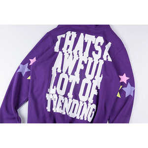 เสื้อฮู้ดดี้สีม่วงลายกราฟิกทรงโอเวอร์ไซส์สำหรับผู้ชาย สไตล์สตรีทแวร์ ผ้าฝ้าย พูลโอเวอร์ ยูนิเซ็กส์ ฮิปฮอป ผ้าฟลีซ สกรีนลายได้ตามสั่ง - Product Image 3