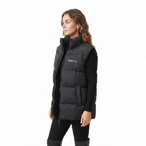 Custom Wholesale High Quality Women Vest Puffer Jacket Stand Collar Full Zip Sleeveless Puffer Solid Black Color - Product Image 3