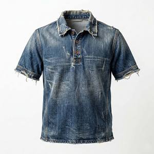 Polo de Mezclilla Vintage Personalizado para Hombre, Estilo Urbano, con Bordes Deshilachados, Manga Corta, Polo de Mezclilla Gruesa para Hombre - Product Image 5