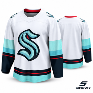 Camiseta de Hockey sobre Hielo SINEWY para Hombre, Blanca, Sublimada, Cuello en V, Manga Larga, Transpirable, Secado Rápido, 100% Poliéster, Antibacteriana, Deportiva - Product Image 6