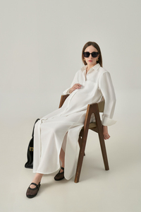 Vestido Maxi de Mujer con Botones, Estilo Camisero, Cuello Vuelto, Algodón y Poliéster, Cintura Holgada, Casual, Minimalista, Transpirable, Ajuste Holgado - Product Image 2
