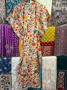 Flower Print Cotton Eco-Friendly V-neck Feather Tassel <b>Kaftan</b> Dress Long Loose Fit Maxi Indian <b>Plus</b> <b>Size</b> for Women All Season - Product Image 3