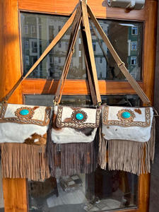 Bolso de piel de ante con flecos para mujer, bolsa de hombro de piel sintética estilo occidental, estilo bohemio, con piedra turquesa - Product Image 4