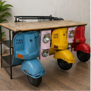 Table de bar vintage style scooter avec plateau en bois, structure métallique, design industriel, multicolore, style rétro, ensemble de meubles de bar pour la maison - Product Image 3