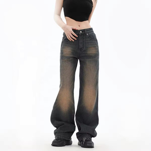<span class=keywords><strong>Jean</strong></span> crayon <span class=keywords><strong>taille</strong></span> mi-haute pour <span class=keywords><strong>femme</strong></span> grande <span class=keywords><strong>taille</strong></span>, déchiré, délavage foncé, coupe droite, longueur intégrale, décontracté, respirant, fermeture éclair, en denim - Product Image 6