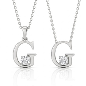Colgante de Plata de Ley 925 de Lujo con Letra G, Elegante Corte Brillante Redondo, Diamante Cultivado en Laboratorio de 0.300 Quilates, Joyería Fina Unisex para Regalo - Product Image 2