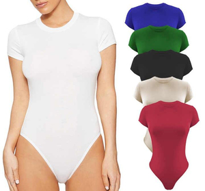 Última Llegada: Body de Manga Corta y Cuello Redondo para Mujer, Color Sólido, Ajuste Delgado, Elástico, Mono, Ropa Personalizada para Mujer, OEM ODM - Product Image 1