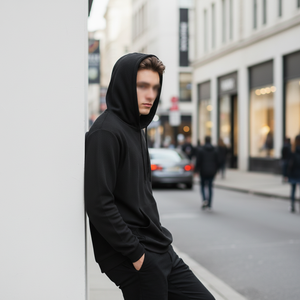 Men's Solid <b>Summer</b> <b>Hoodie</b> Casual Long Sleeve Waffle Knit Washed Drawstring Pullover Sweatshirt with Pocket Quick Dry Breathable - Product Image 5