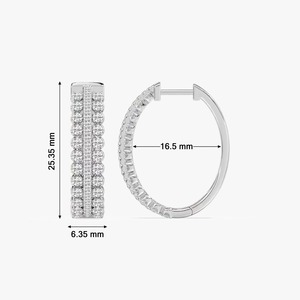 Boucles d'oreilles créoles triple rangée en or blanc 14K avec diamants de laboratoire ronds 1,47 carat, certifiés IGI, très demandées, style HIPHOPSTAR, en promotion, export - Product Image 3