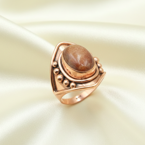 Bague en pierre de soleil naturelle, argent sterling 925, plaqué or rose et or jaune, bijoux faits main, style vintage, bague bohème pour elle - Product Image 2