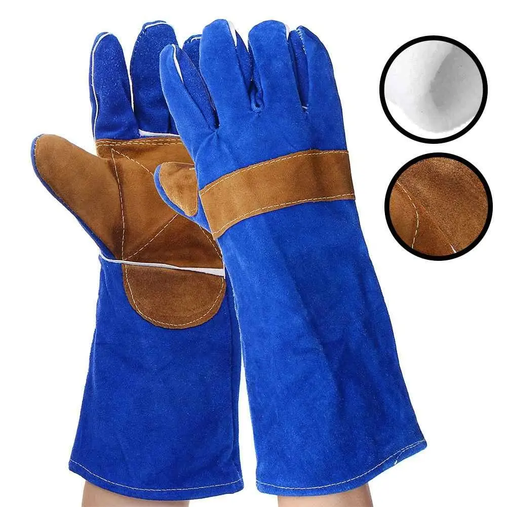 Pair Heavy Duty Faux Leather Thicken Heat Resistant Welding Glovees Gauntlets
