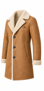 Abrigo de Piel de Oveja Genuina para Hombre |   Camel color marrón marfil |   Fabricante OEM ODM |   Diseño de Calidad Premium |   Ropa de Cuero | - Product Image 2