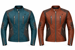 Veste de moto en cuir tendance moderne |   Violet Noir Teal Cognac |   Fabricant OEM ODM |   Qualité de conception haut de gamme | - Product Image 5