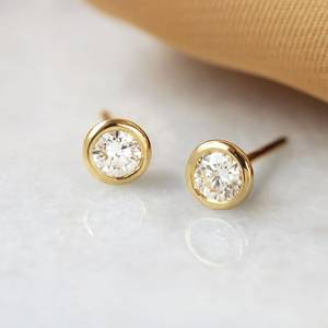 Minimalist Round Brilliant Cut Diamond <b>Stud</b> <b>Earrings</b> 18K Gold Plated Bezel Setting Unisex Everyday Wear Fine Jewelry - Product Image 1