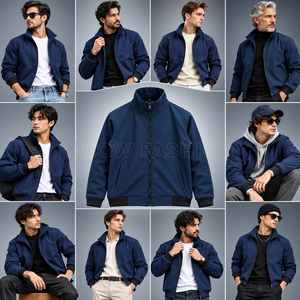 Chaqueta Bomber Casual Marrón para Hombre con Cuello Alto y Cierre de Cremallera, Ropa de Invierno de Color Sólido, Corte Regular, Excedente de RMG de Bangladesh, Envío Inmediato - Product Image 3