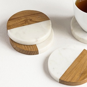 Factory Wholesale Marble & Acacia Wood <b>Coasters</b> Set Luxury Handmade <b>Drink</b> <b>Coasters</b>, Square & Round Coffee Tea Cup Mats, - Product Image 4