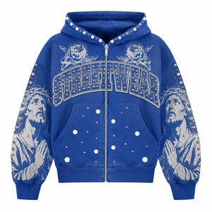 Hoodie court personnalisé en coton French Terry épais, coupe ample, imprimé DTG, délavé soleil, délavé à l'acide, vieilli, avec rivets et perles - Product Image 1