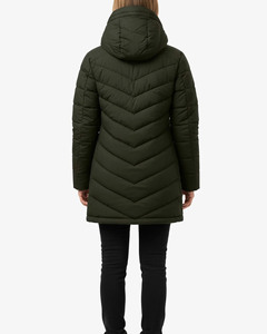 Chaqueta acolchada larga con capucha para mujer, diseño único, color verde sólido, con cierre, abrigo de invierno para adultos, precio al por mayor - Product Image 2