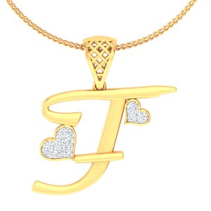 Pendentif initial en or jaune avec accents de diamants taille cœur pour femme, idéal pour un usage quotidien - Product Image 1