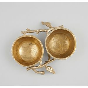 Handcrafted Style Metal Double Bowl Dry Fruits Holder Gold Coated Leaf Branch Design Decorative Serving Dish Festive Gift Item - Product Image 2