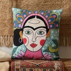 Bohemian Portrait <b>Throw</b> <b>Pillow</b> Square Textile Screen Printed Decorative Cushion Cover Washable Artistic Design at Wholesale - Product Image 4