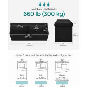 Banc de rangement pliable de 43 pouces, repose-pieds et banc de lit, capacité de 660 lb, utilisation en atelier - Product Image 2