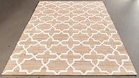 Alfombra Kilim de Yute Tejida a Mano, Moderna y Ecológica, Color Marrón Natural, Patrón Abstracto Blanco, Antideslizante, Apta para Mascotas, Antibacteriana