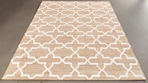Tapis Kilim en jute tissé à la main, moderne et écologique, brun terreux naturel avec motif abstrait blanc |   Tapis pour la maison et le salon - Product Image 4