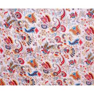 Couvre-lit Kantha indien fait main de haute qualité ART&ART, 100% coton, imprimé à la main, motif floral, poids du tissu 220g - Product Image 2