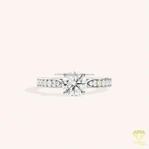 Round Cut Moissanite Diamond Engagement <b>Ring</b> Pave <b>Solitaire</b> Bridal Wedding <b>Ring</b> White Gold Promise Jewelry for Women - Product Image 4