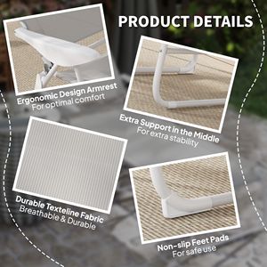 Sdraio Pieghevole Grigio Chiaro per Esterni, Sedia Prendisole con 4 Posizioni Reclinabili, Braccioli in Ferro, Materiale Rimovibile in Olefin - Product Image 5