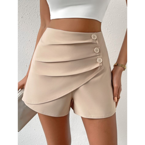 Jupe-short asymétrique plissée avec boutons sur le côté - Product Image 1