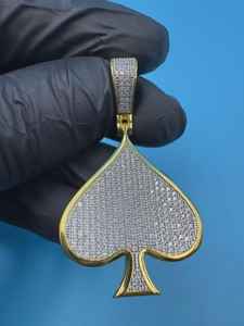 Pendentif Carte à Jouer Hip Hop Rock, Porte-Bonheur Royal Flush As de Pique, Plaqué Or Argent 925, Pendentif Hip Hop pour Hommes - Product Image 3